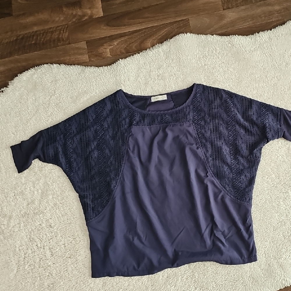 Navy Blue Lace Sleeve Top